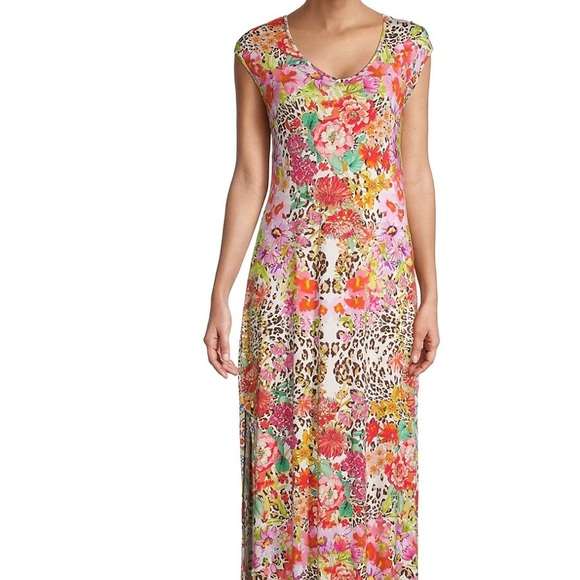 JOHNNY WAS NWT AUTHENTIC WILD GARDEN HIGH SLIT KNIT CAP SLEEVES MIDI DRESS - Picture 16 of 16